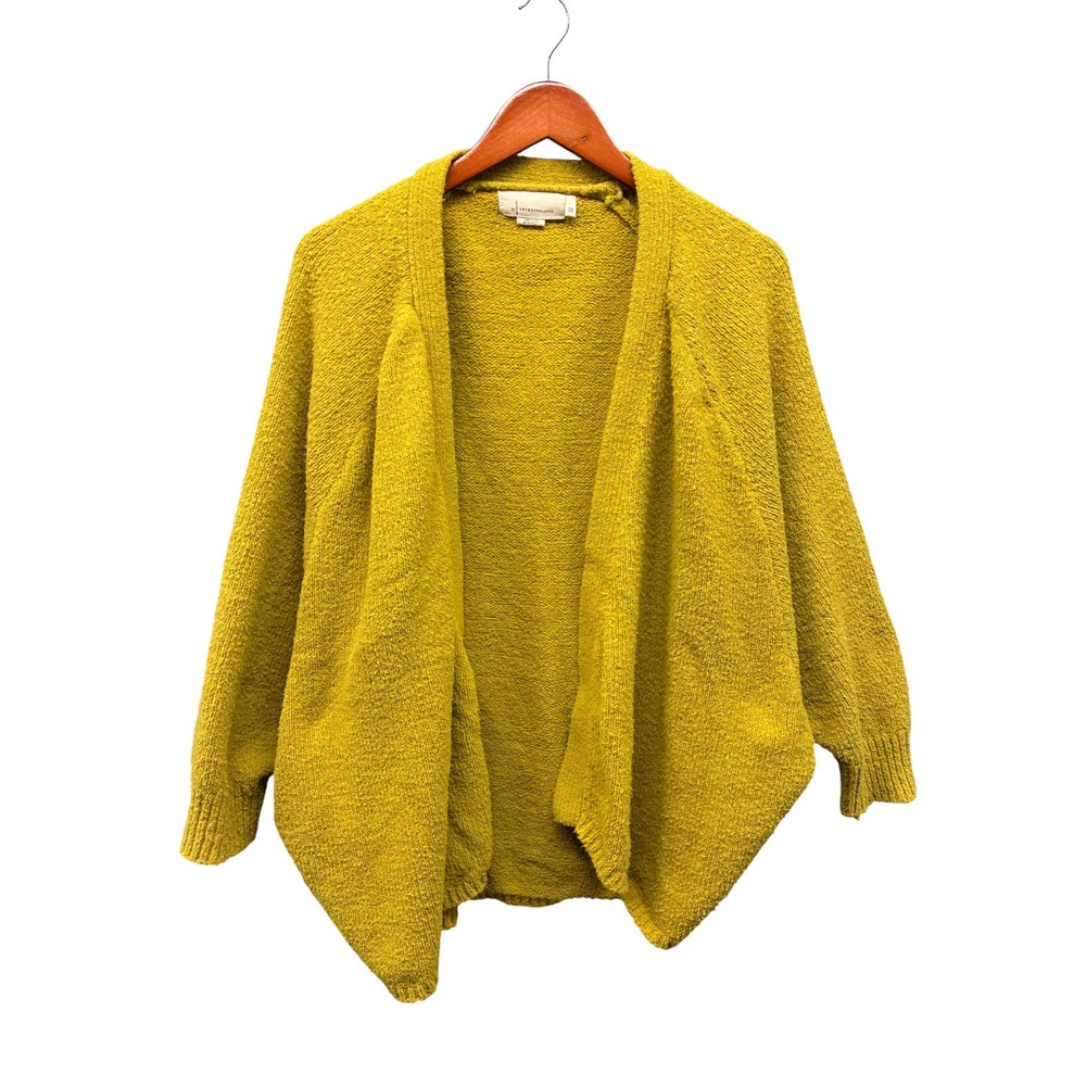 Anthropologie Textured Knit Open Front Cocoon Cardigan Women's Citron Sweater OS